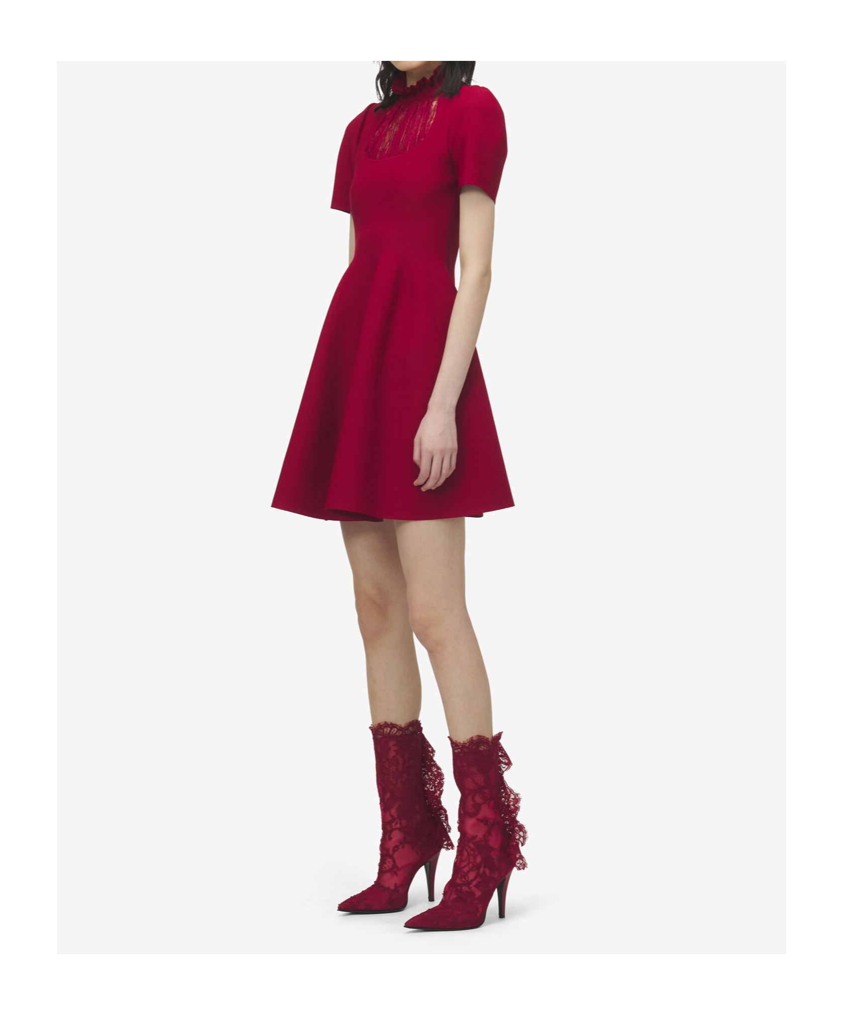 Alexander Mcqueen Lace Panel Mini Dress In Red