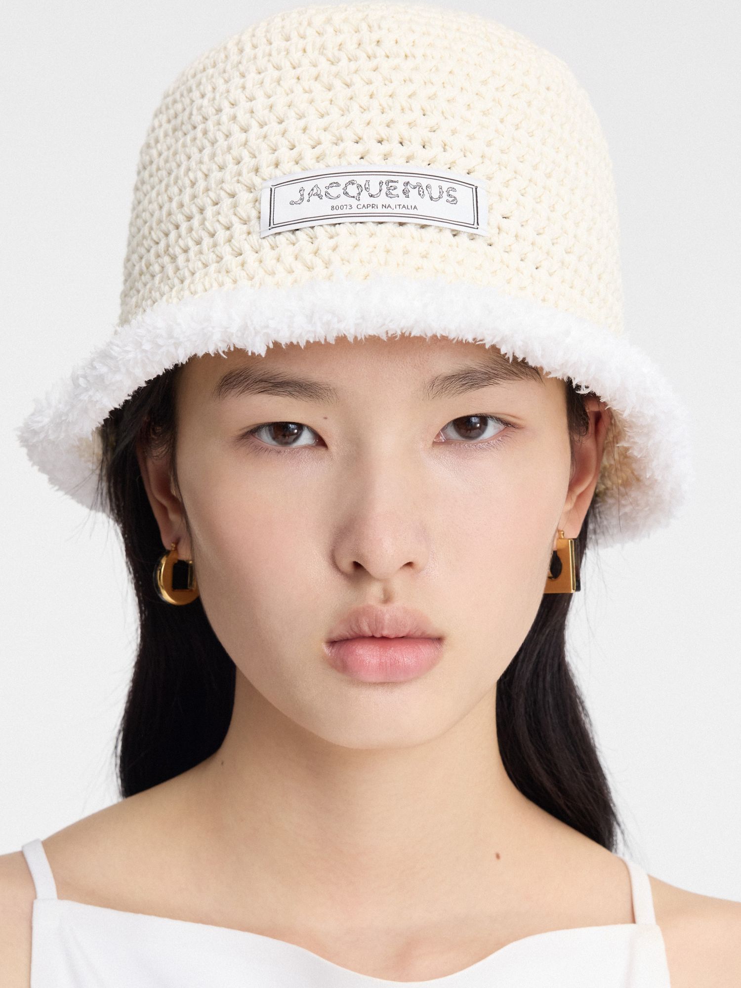 Jacquemus Le Bob Bordino Cable Knit Bucket Hat In White