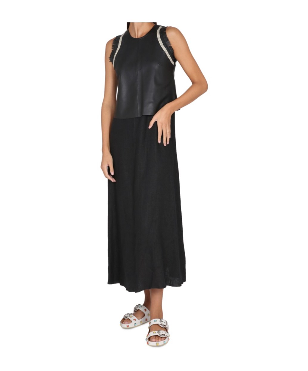 ALYSI LEATHER-TOP LONG DRESS