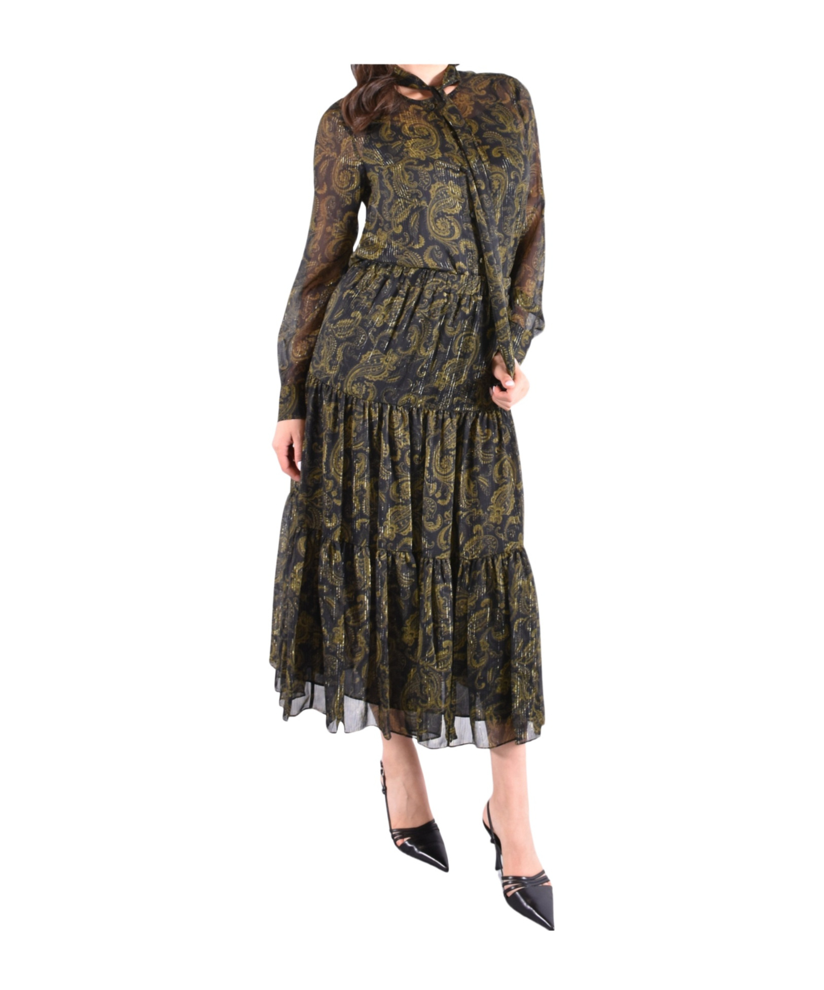 Michael Michael Kors Metallic Paisley Print Tie-front Georgette Blouse In Multi