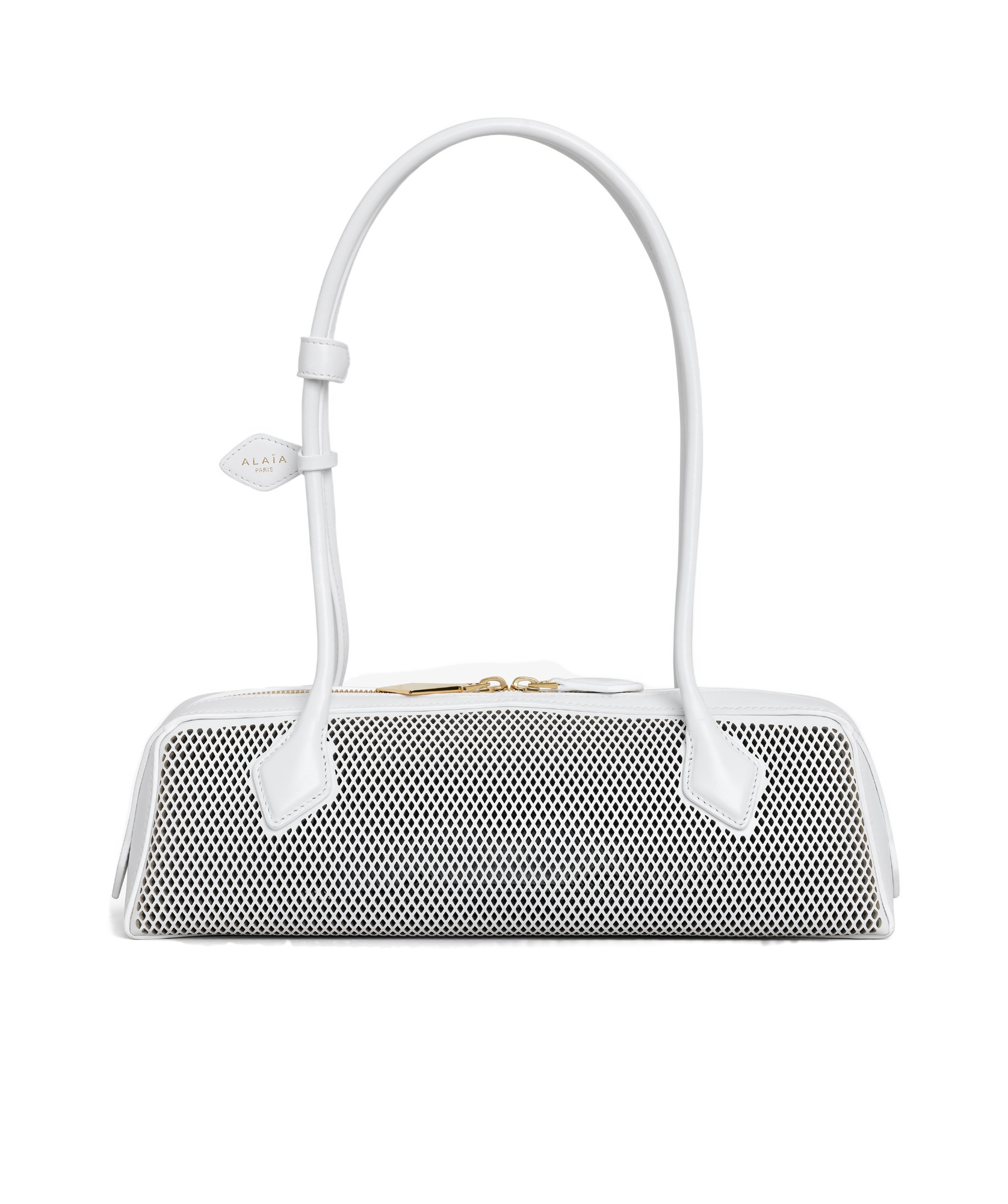 Alaïa Womens Blanc Optique Le Teckel Fishnet Medium Leather Shoulder Bag In Optic White