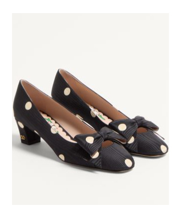 Valentino Polka Dot Satin Bow Pumps In Black/butter