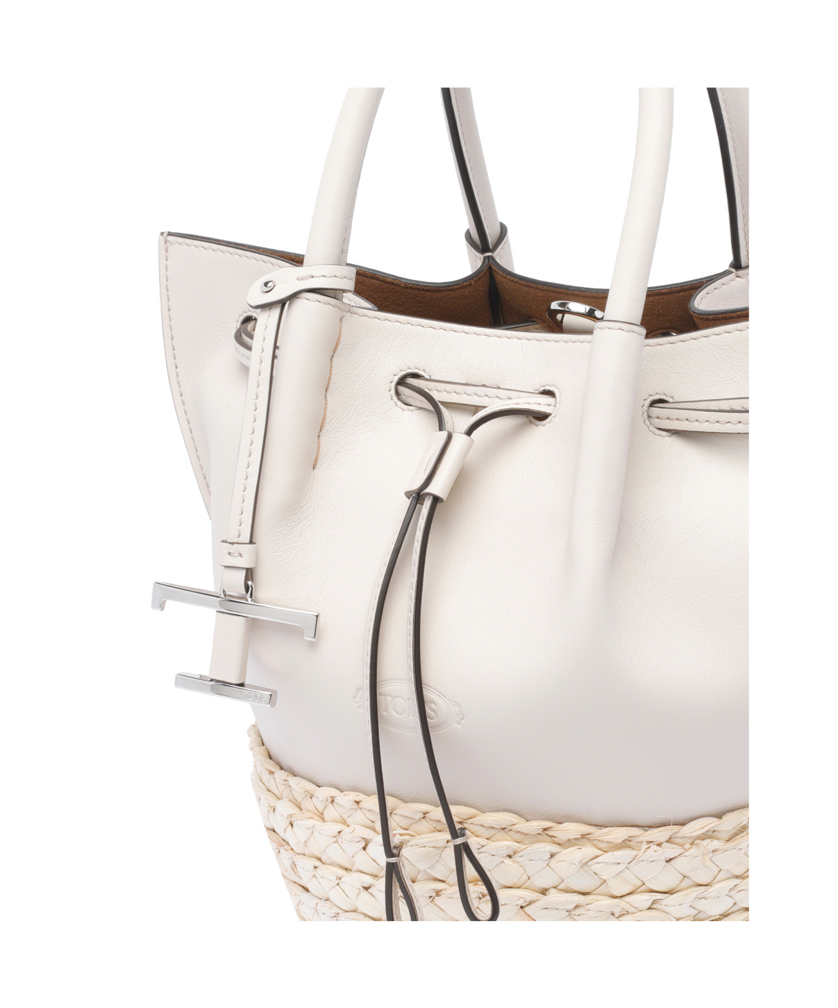 Tod's Logo Embossed Panelled Bucket Bag In White