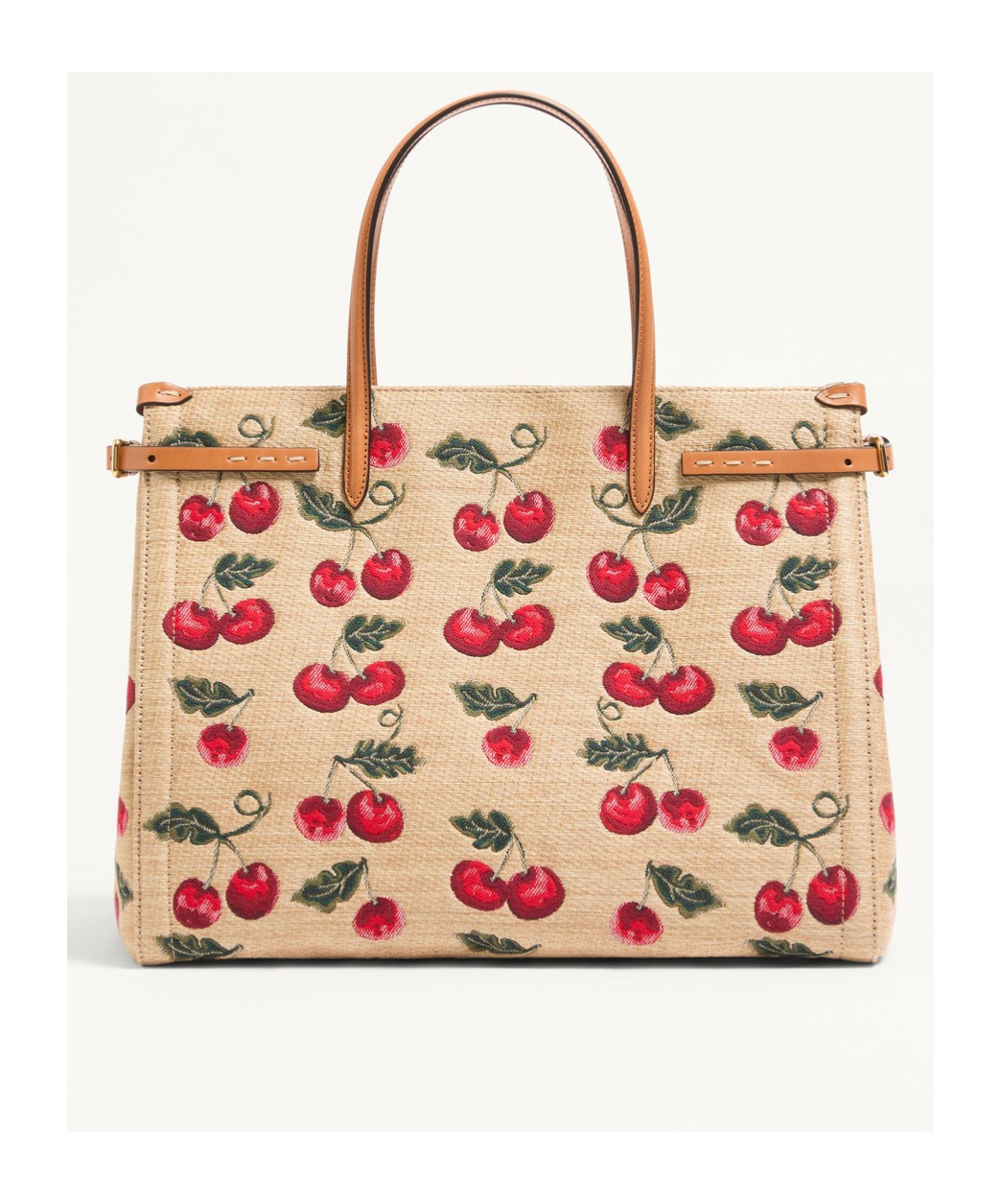 Valentino Garavani Garavani Antibes Medium Shopping Bag In Jacquard Raffia With Cherryfic Motif Woma In Natural/red