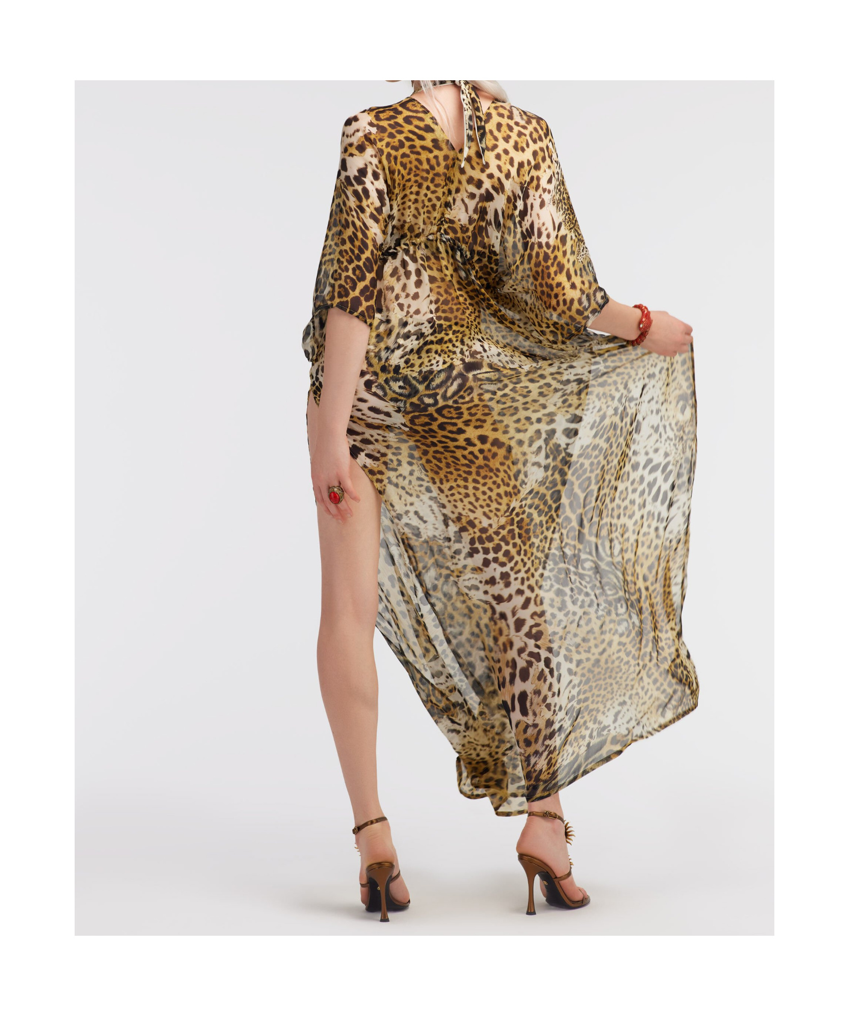 Roberto Cavalli Leopard-print Silk Beach Dress In Brown