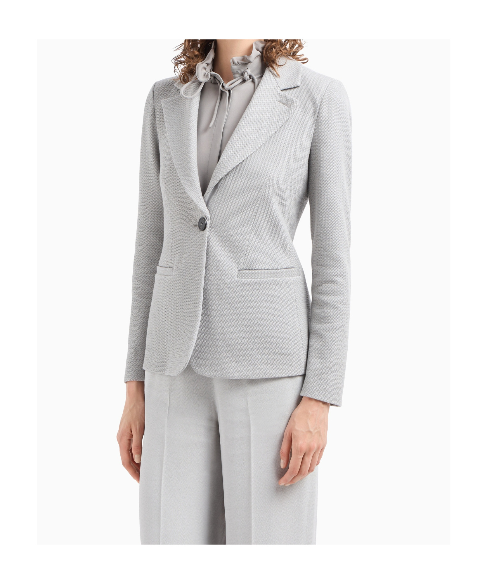 Emporio Armani Icon Single-breasted Jacket In An Embossed Jacquard Knit Jersey In White