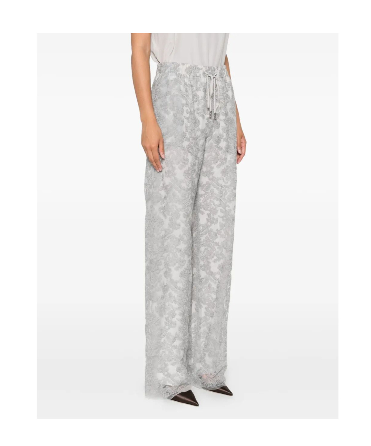 Ermanno Scervino Floral-lace Trousers In Gray