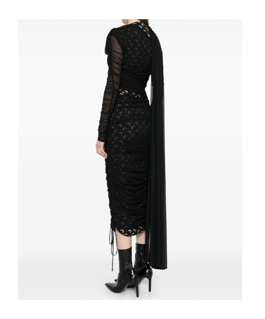 Marine Serre Crescent-moon-print Draped Dress In Black