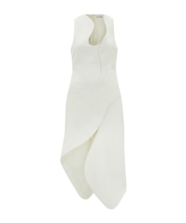 Shop Ferragamo Sculptural Stretch Viscose Dress In Mascarpone