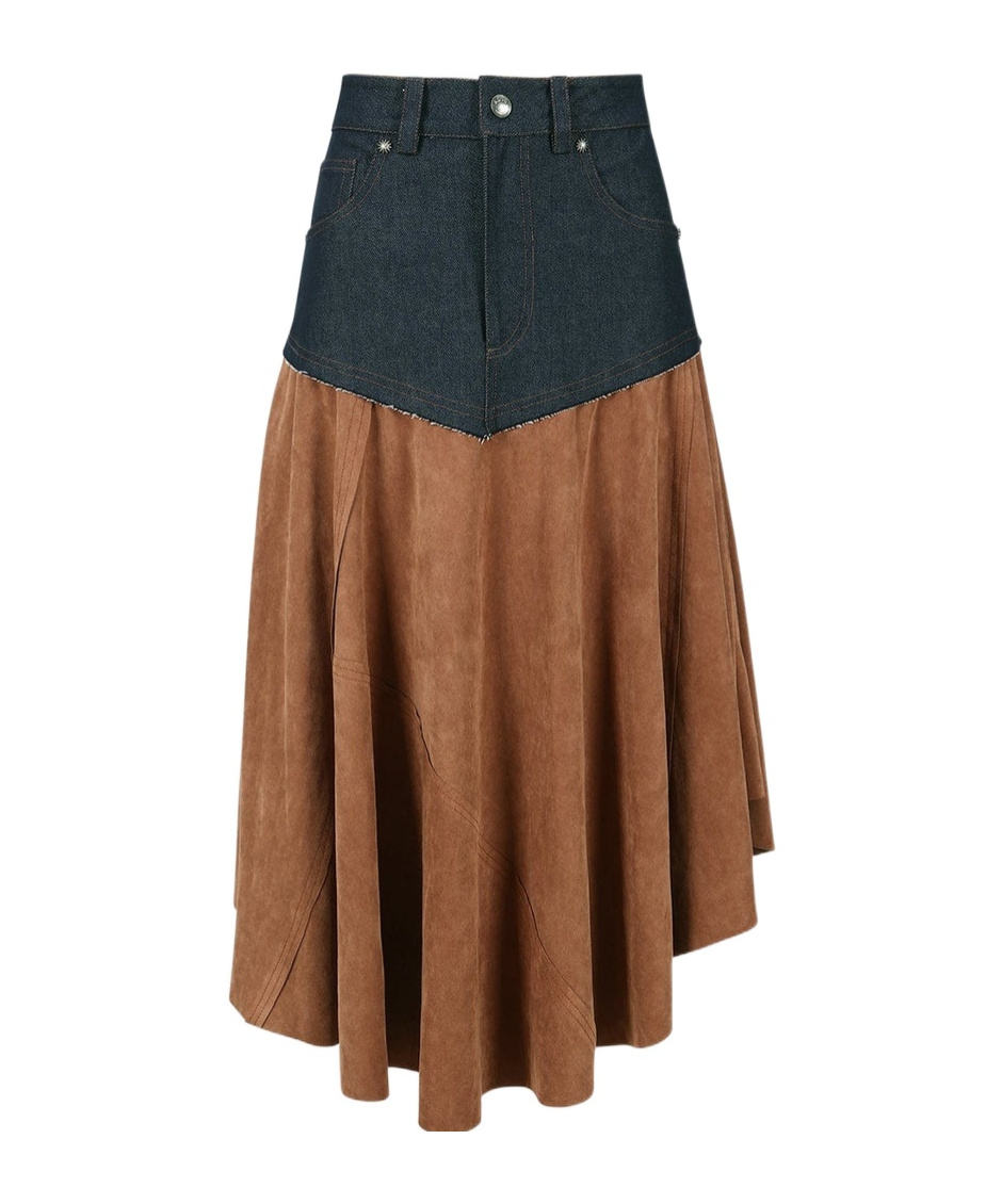 Andersson Bell Fairy Faux-suede Midi Skirt In Navy Blue/brown