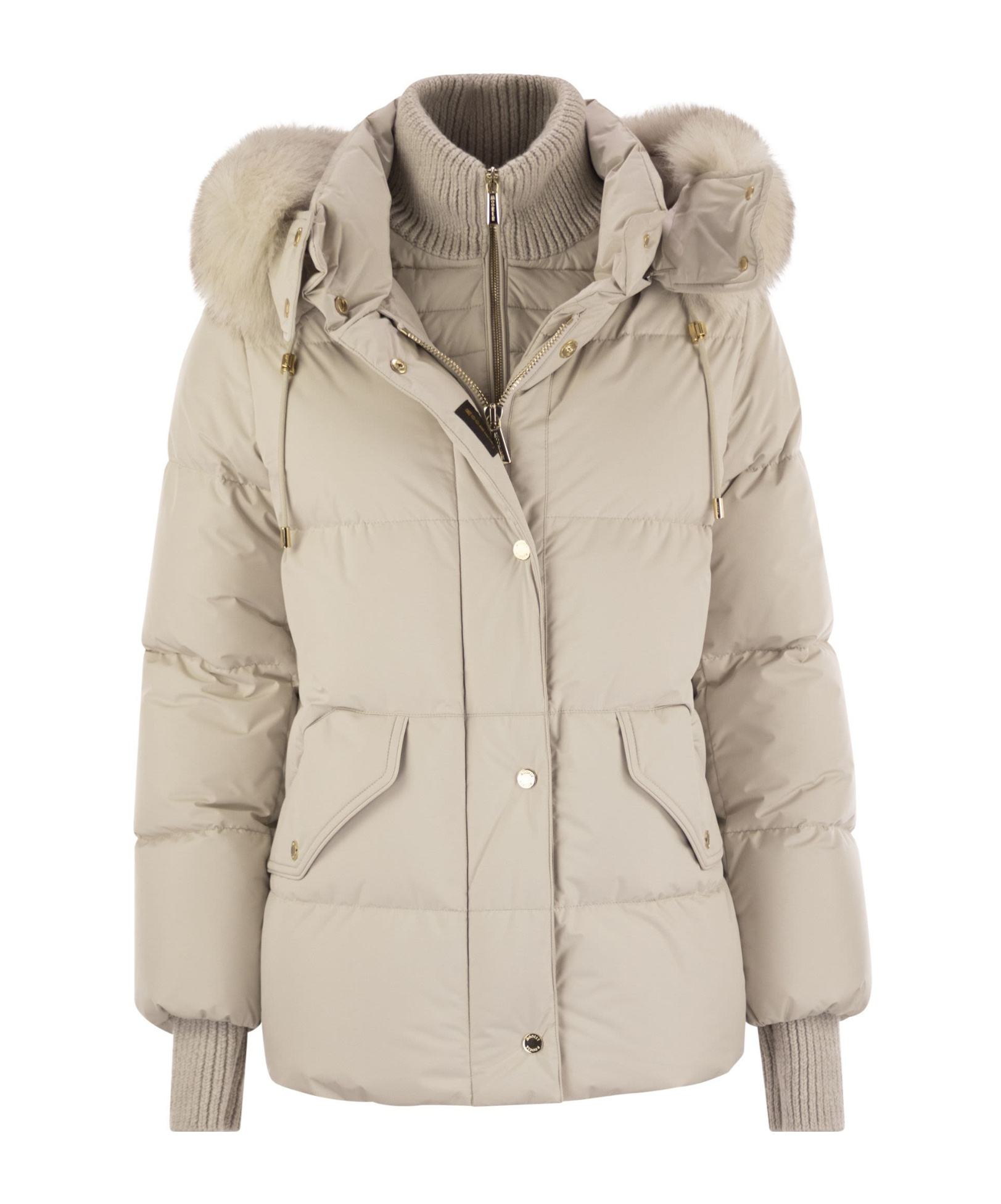 Moorer Attica-stp - Short Down Jacket With Hood And Fur In Neutral