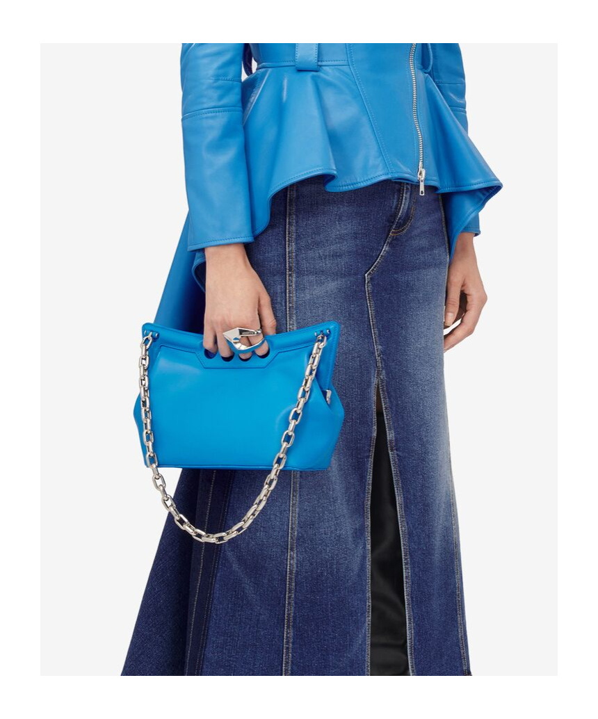 Alexander Mcqueen The Peak Small Curved Shoulder Bag In Blue