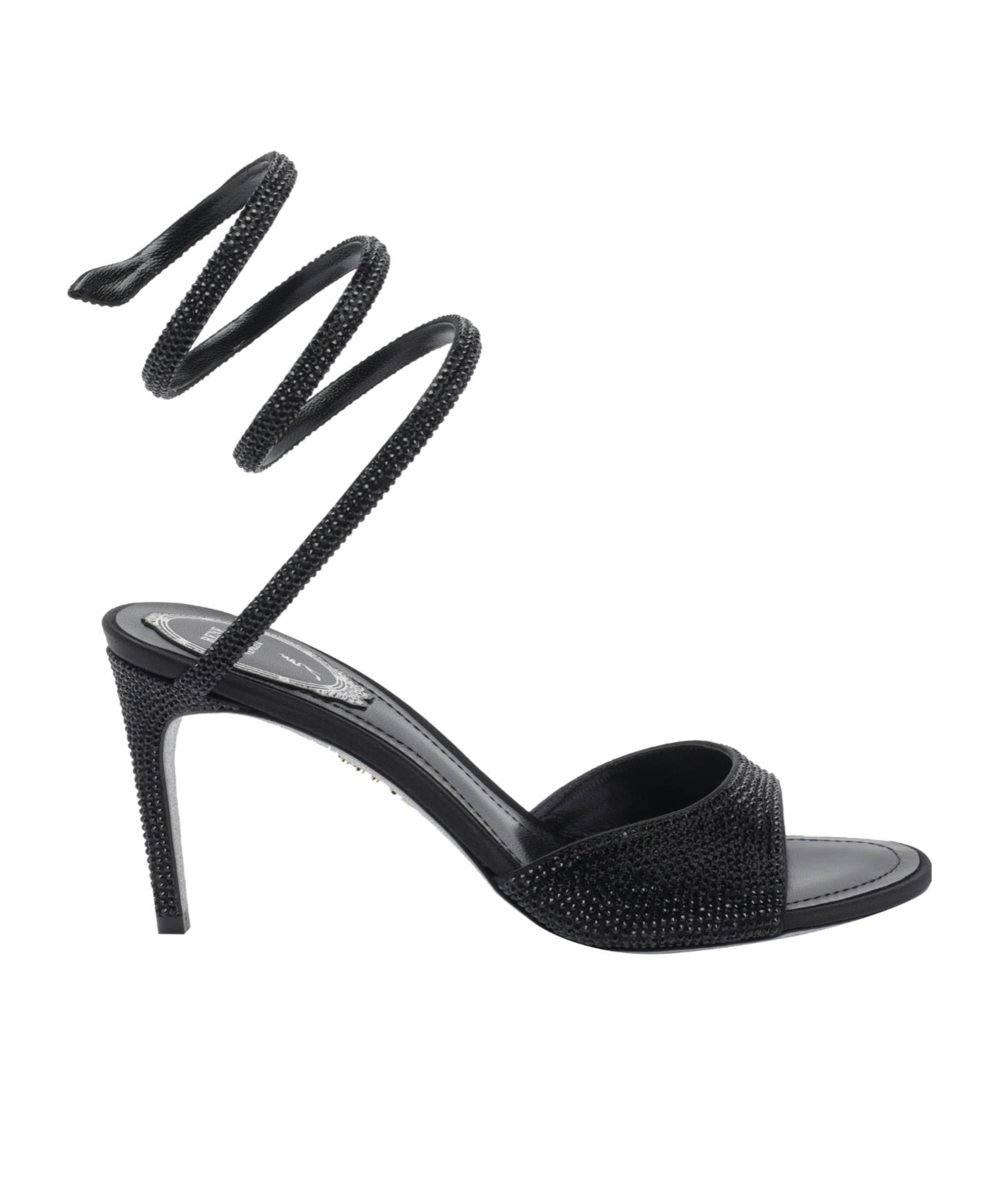 René Caovilla Crystal Embellished Heeled Open Toe Sandals In Black