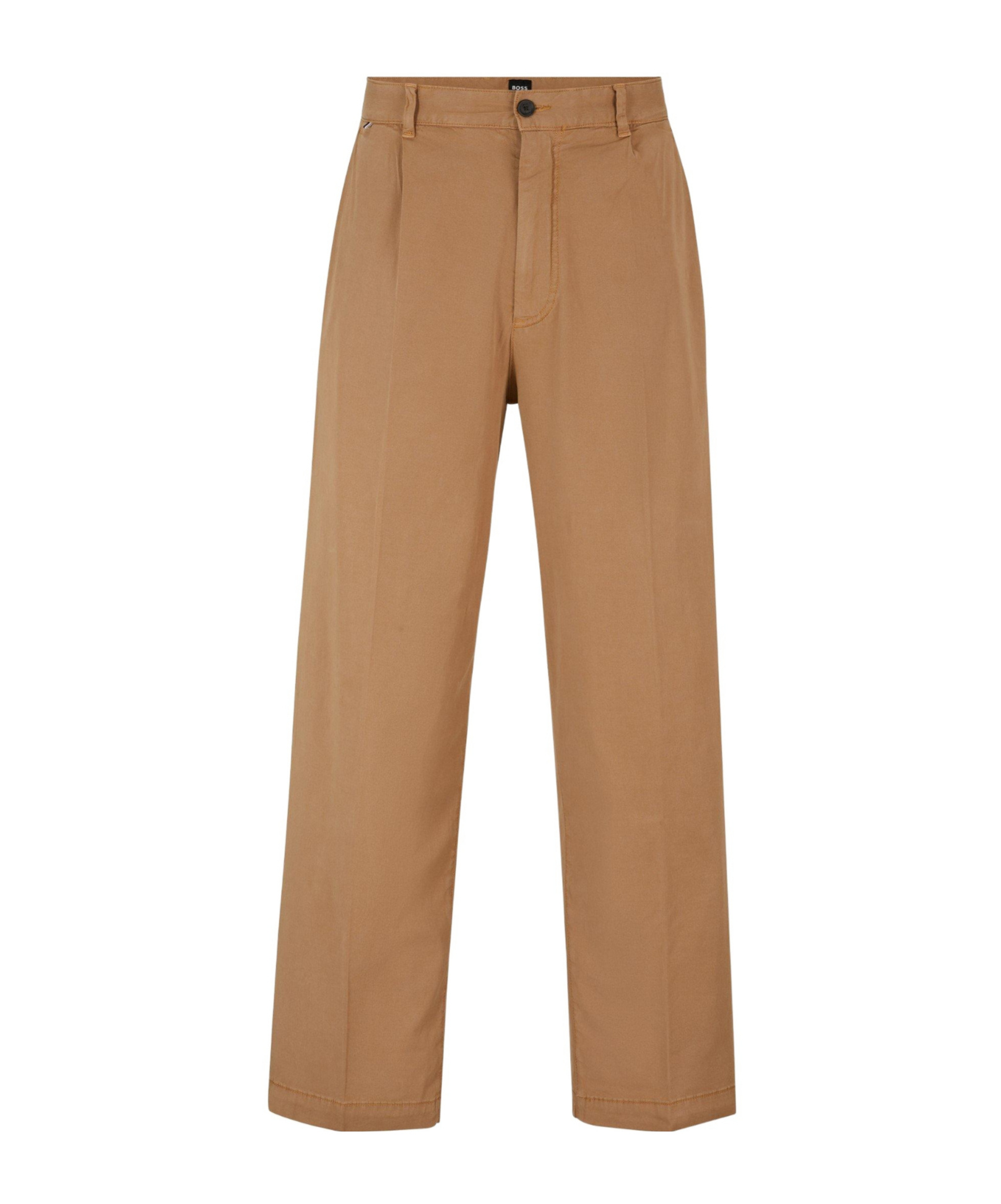 Hugo Boss Camel Pleated Wideleg Trousers In Brown