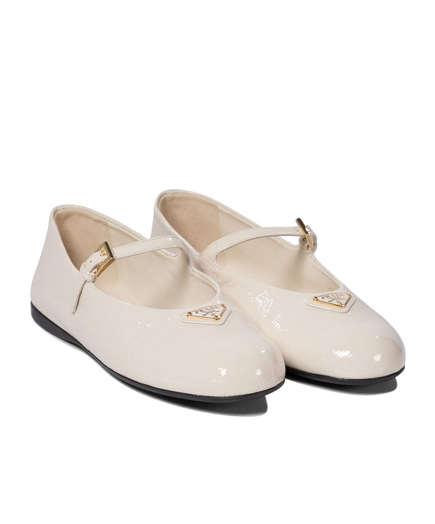 Prada Patent-leather Ballerina Flats In Nude