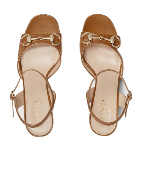 Gucci Leather Block Heel Sandals With Gold-tone Hardware In Brown