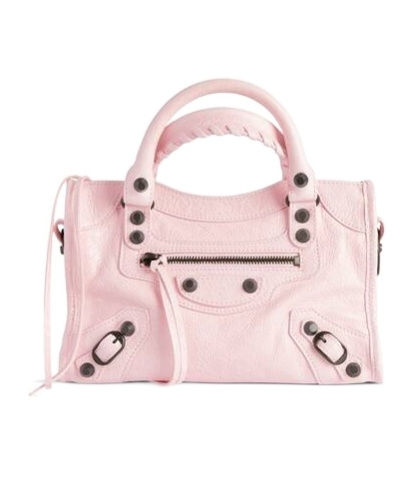 Balenciaga Mini Leather Shoulder Bag With Metal Studs In Pink