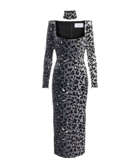 Alex Perry Leopard-print Velvet Midi Dress In Gray