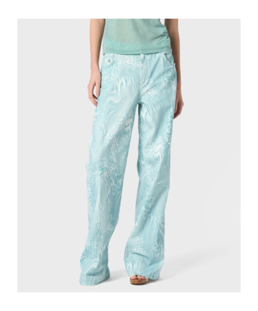 Blumarine Cotton Bull Jeans With Liquid Leopard Print In Blue