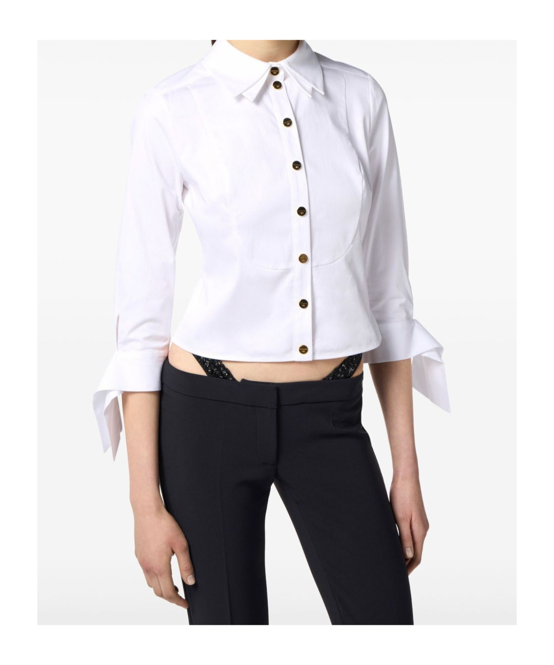 Elisabetta Franchi Cropped Top With Long Cuffs And Buttons In White