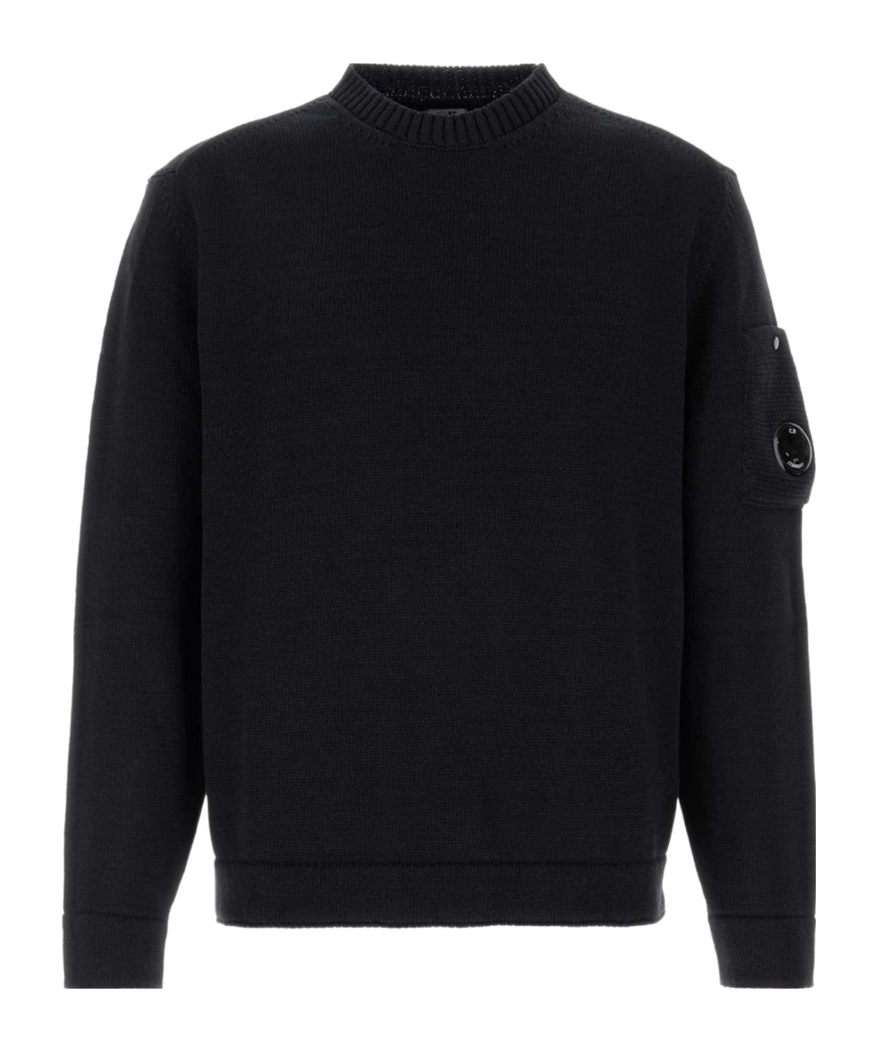 C.p. Company Cp Company Diagonal Raised Fleece Crew Neck Lens Sweatshirt In Black