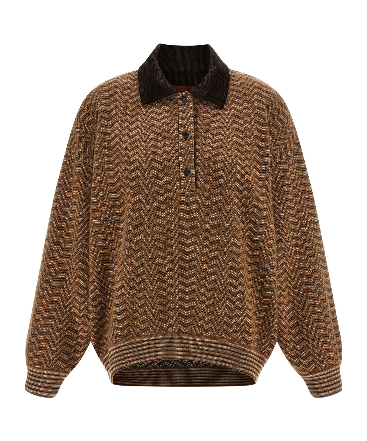 Missoni Chevron Pattern Long Sleeve Collared Sweater In Brown