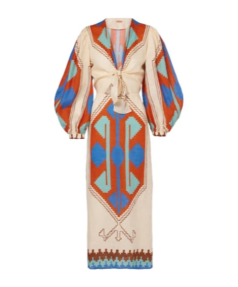 Johanna Ortiz Printed Tie-detail Linen Midi Dress In Neutral