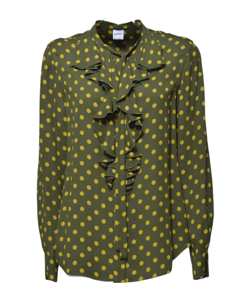 Aspesi Polka Dot Viscose Crepe Shirt In Green