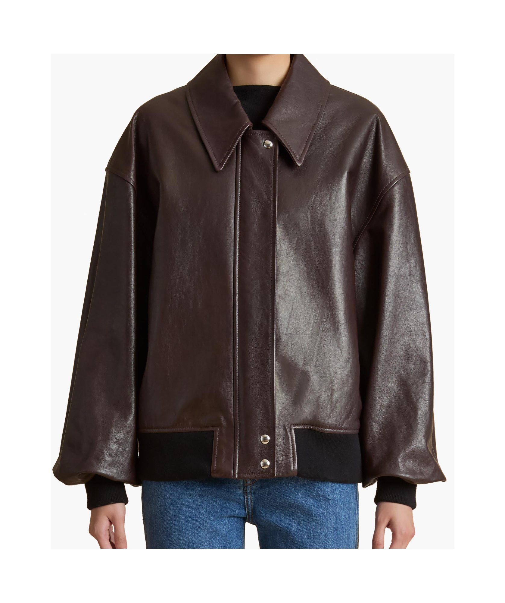 Khaite Shelman Leather Bomber Jacket In Black