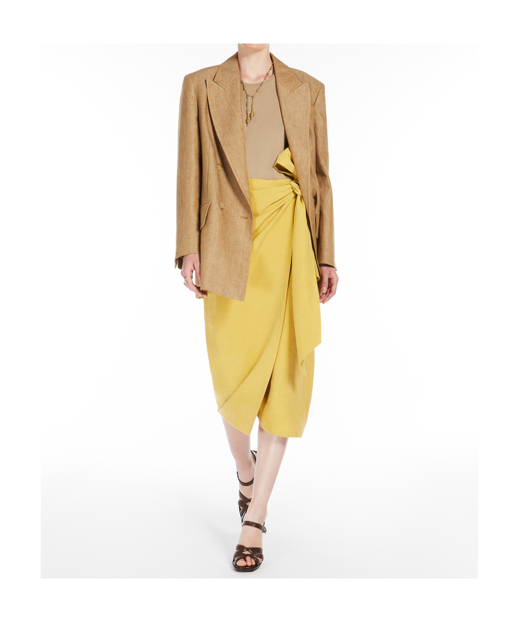 Max Mara Wrap Midi Skirt With High Waist Bow In Yellow