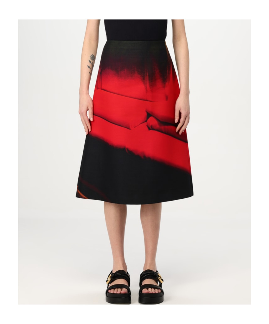 Jil Sander Abstract Straight Ruched Midi Skirt In Red