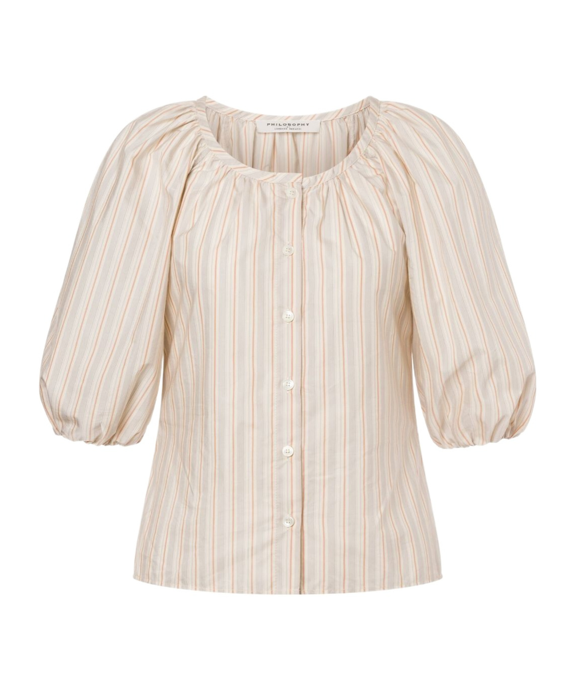 Shop Philosophy Di Lorenzo Serafini Baloon Sleeves Striped Shirt In Nude