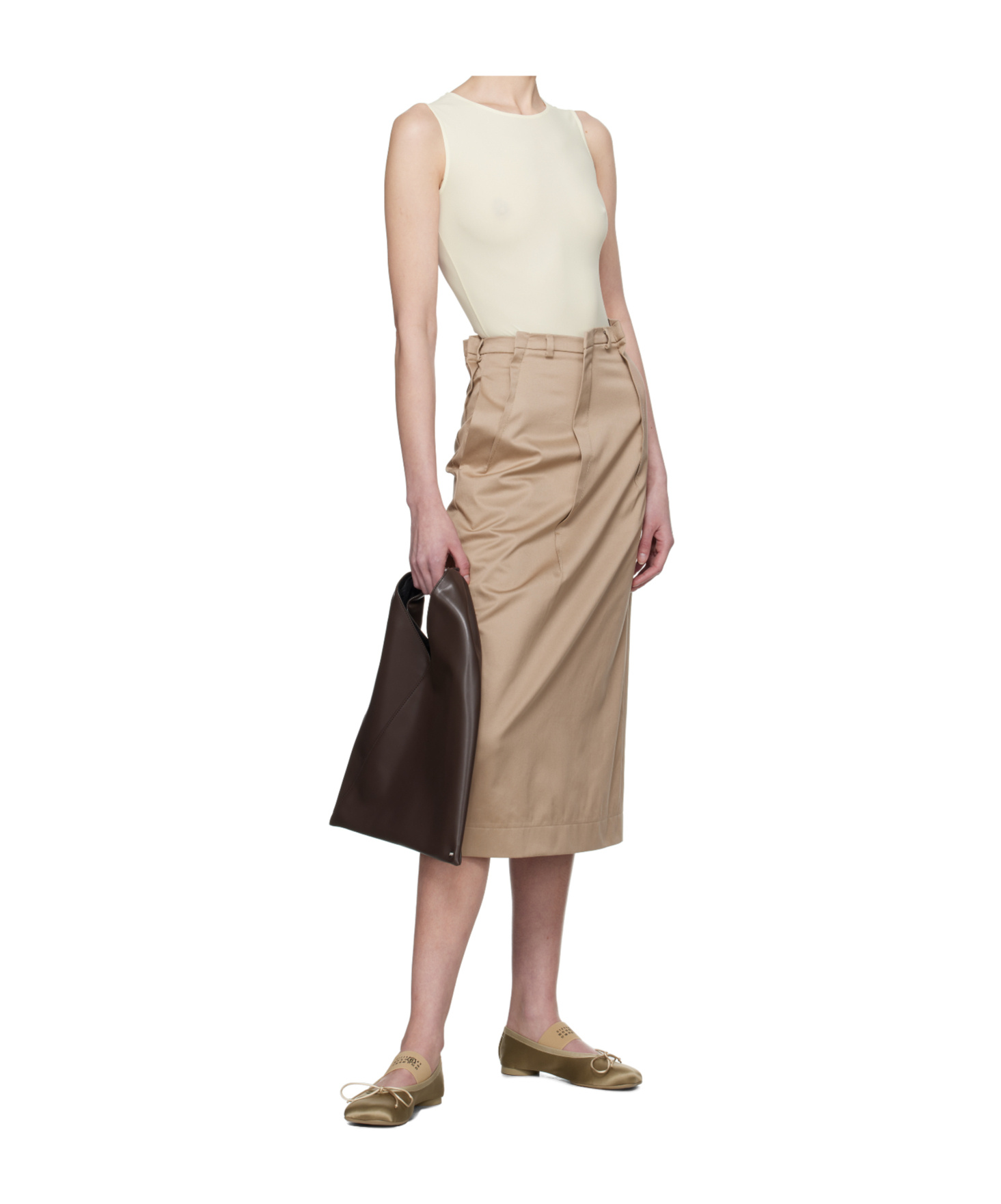 Shop Mm6 Maison Margiela Twill Darting Midi Skirt In Nude
