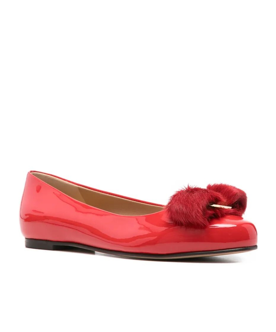 Ferragamo Patent Leather Ballerina Flats Bow Accent In Red