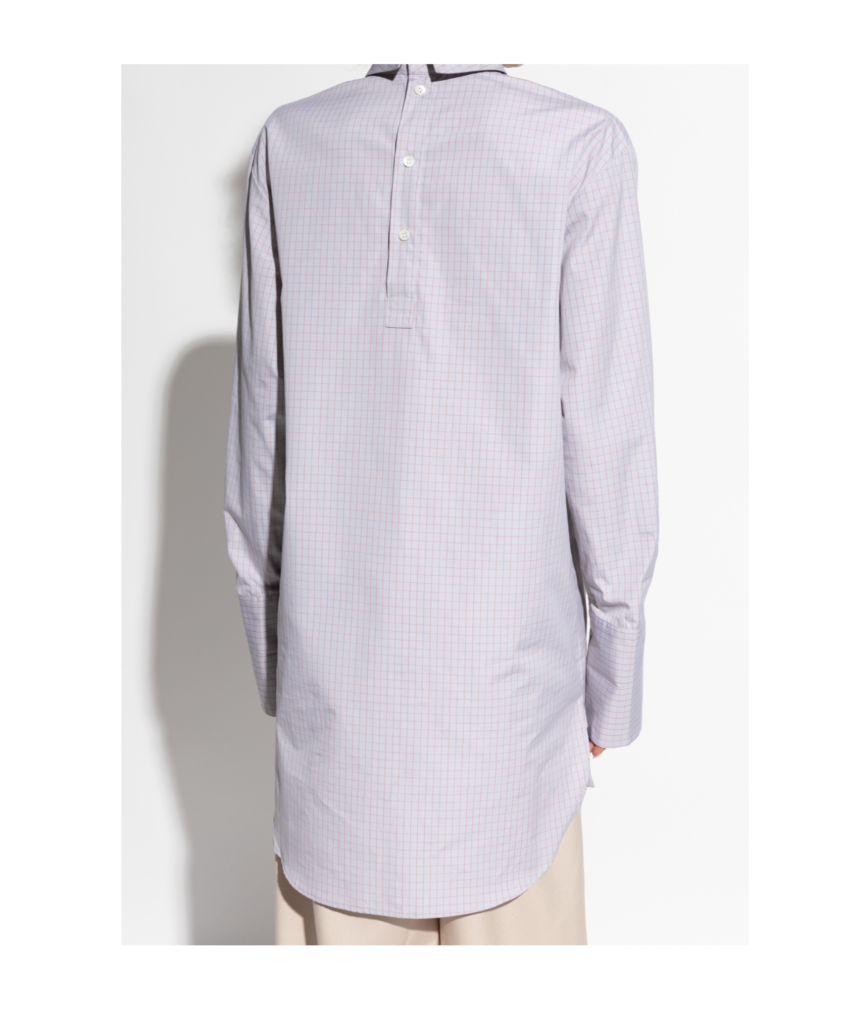 Dries Van Noten Checked Popeline Turtleneck Shirt With High Collar In Purple