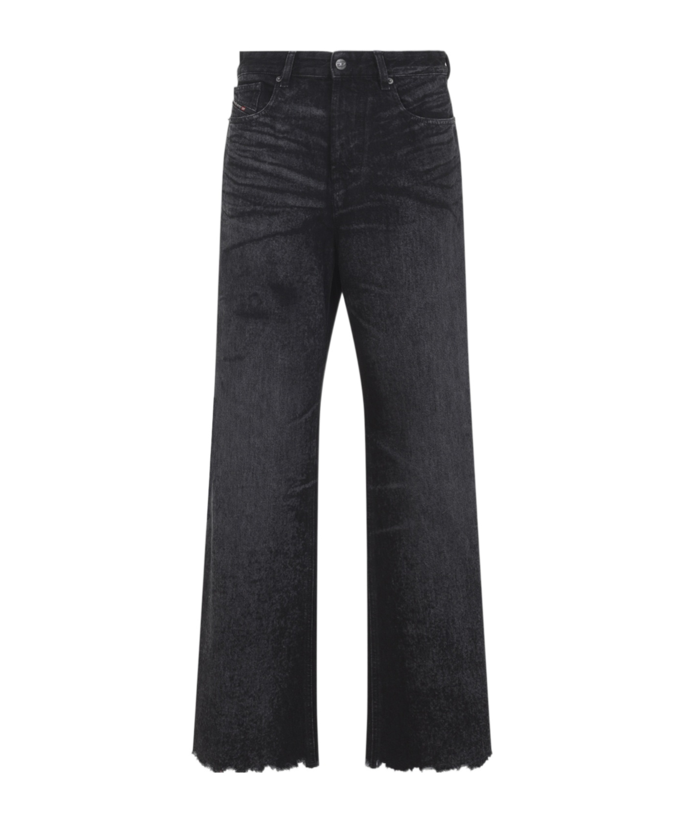 Diesel High-waisted Wide-leg Jeans With Edgy Raw Hem In Black