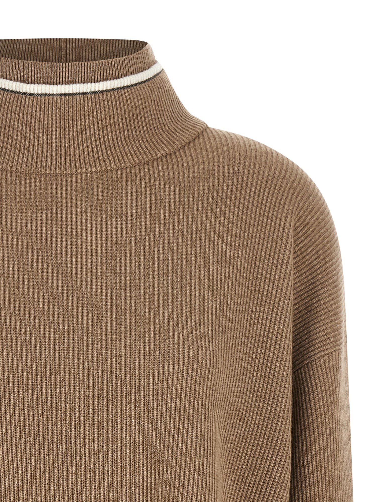 Brunello Cucinelli Ribbed Mock Neck Sweater With Contrast Trim In Multi