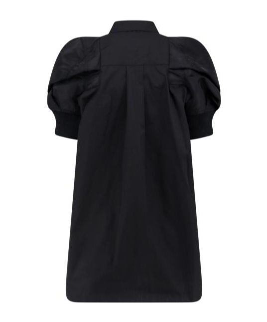 Sacai Cotton Shirt With Nylon Balloon Sleeves In Black