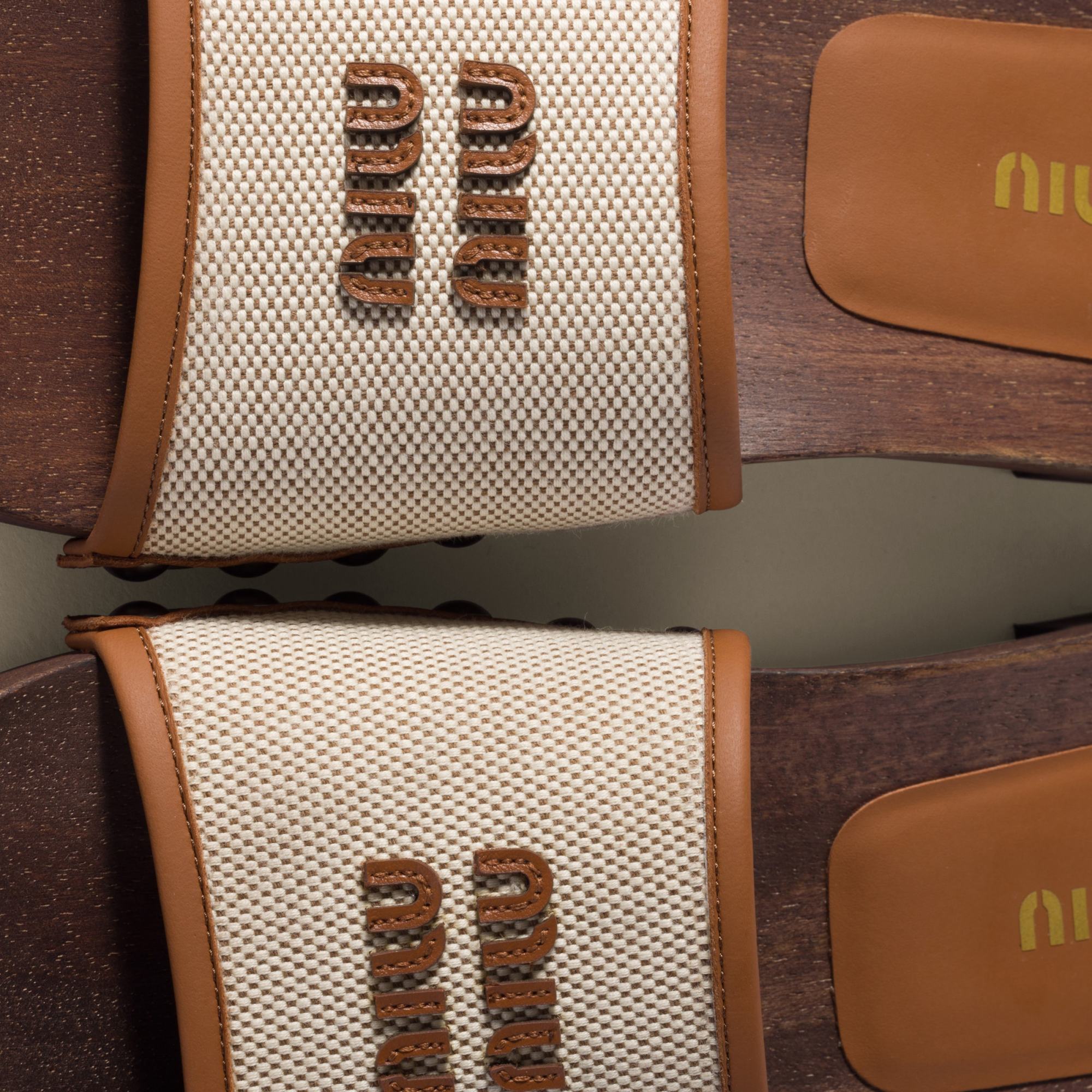 Miu Miu Canvas And Leather Studded Clog Sandals