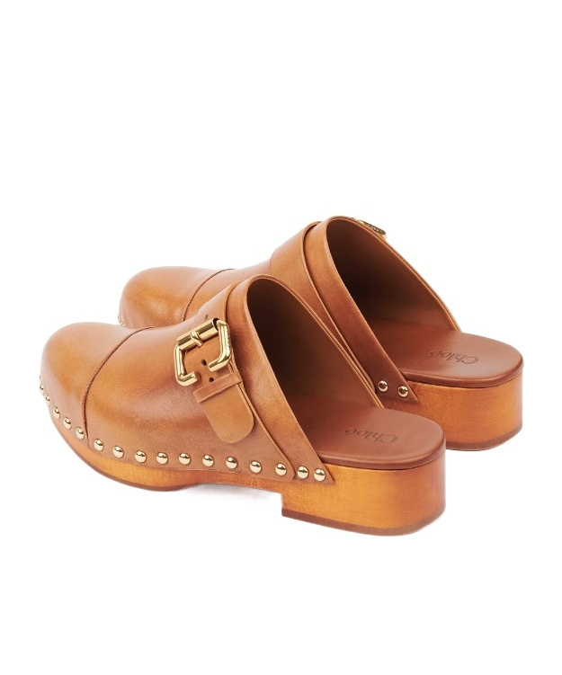 Chloé Calfskin Mules Bold Wooden Platform