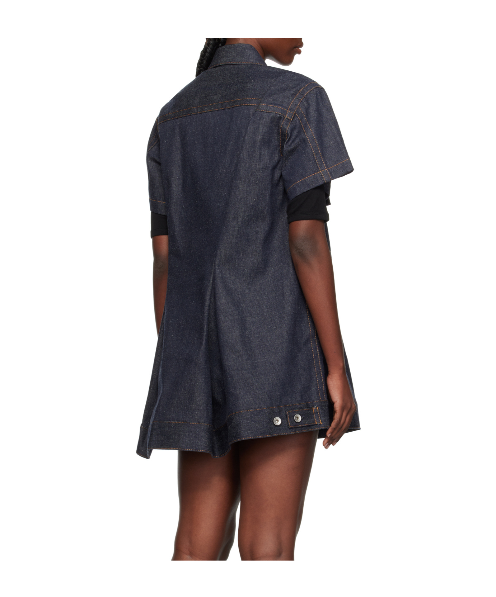 Sacai Lapel Short-sleeved Dress In Black