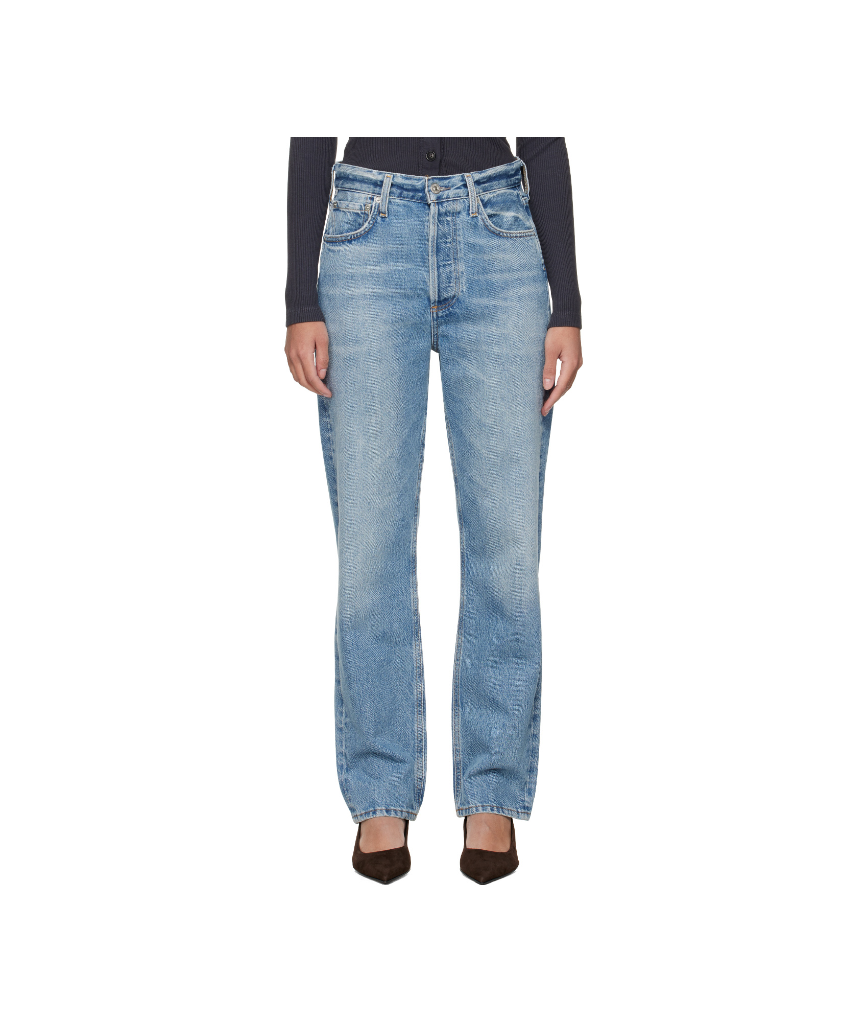 Shop Citizens Of Humanity High Waist Straight Jeans In Blue