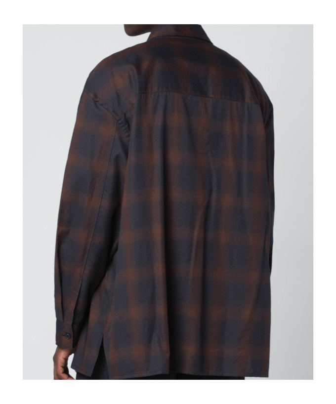Studio Nicholson Navy Blue And Brown Check Shirt In Black