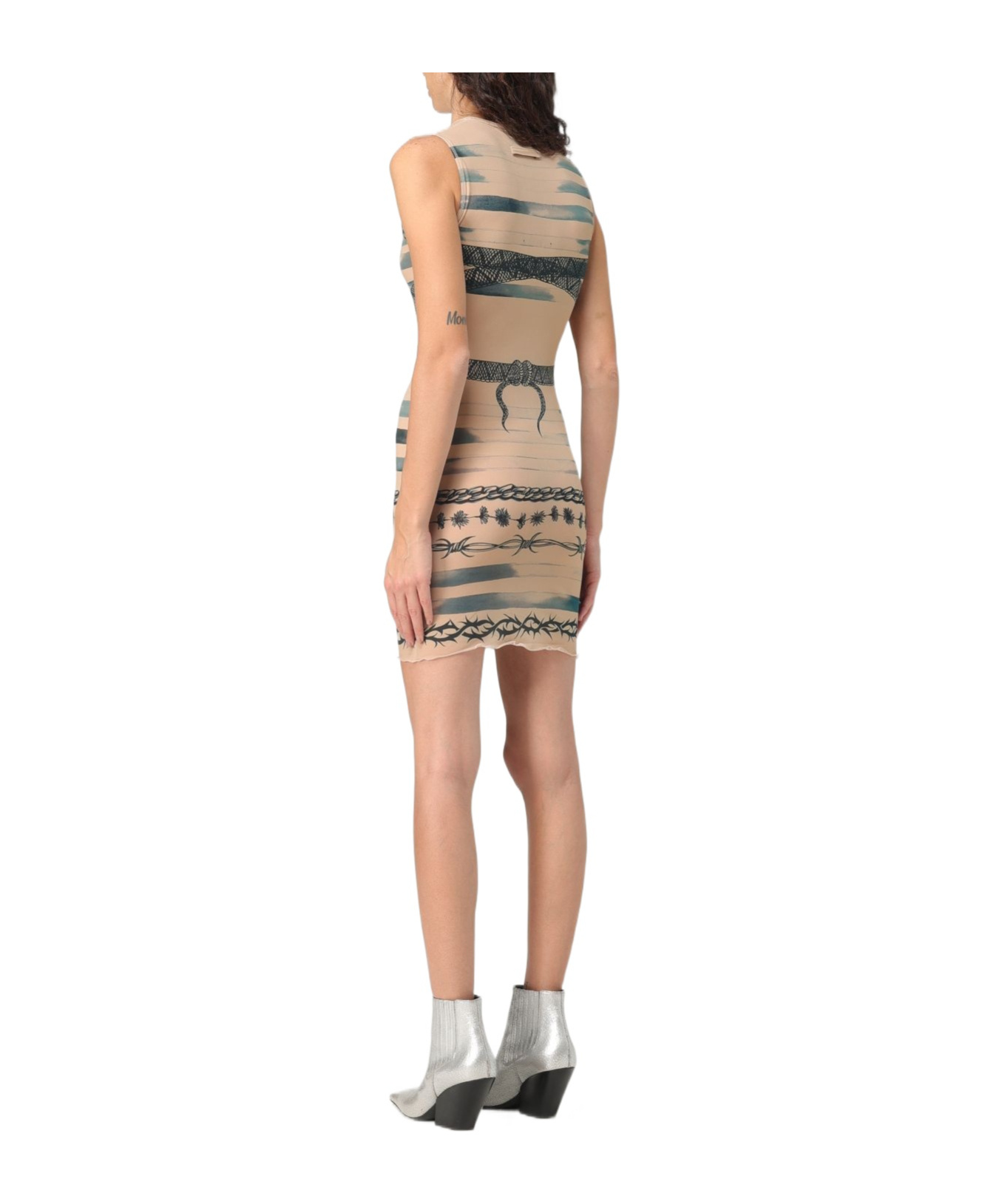 Jean Paul Gaultier Graphic-print Sleeveless Minidress In Nude