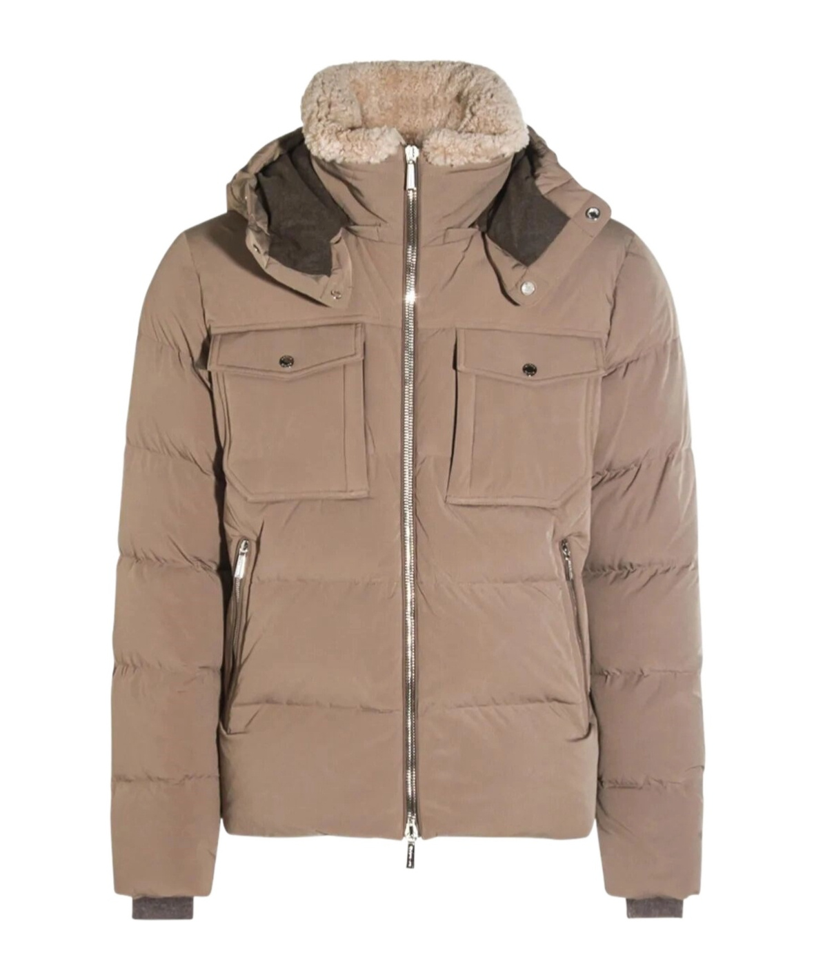Moorer High Collar Long Sleeve Cotton Coat In Brown