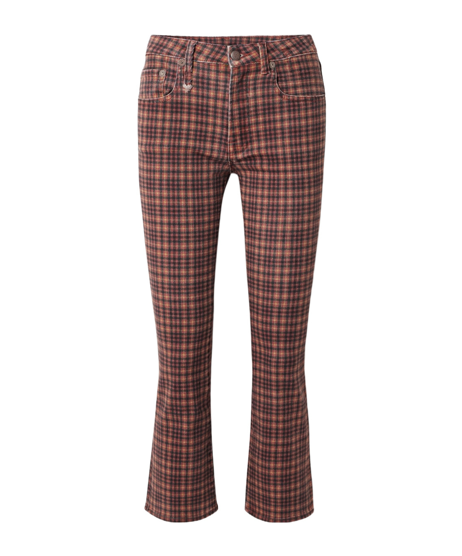 R13 Kick Fit Cropped Checked High-rise Flared Jeans In Brown