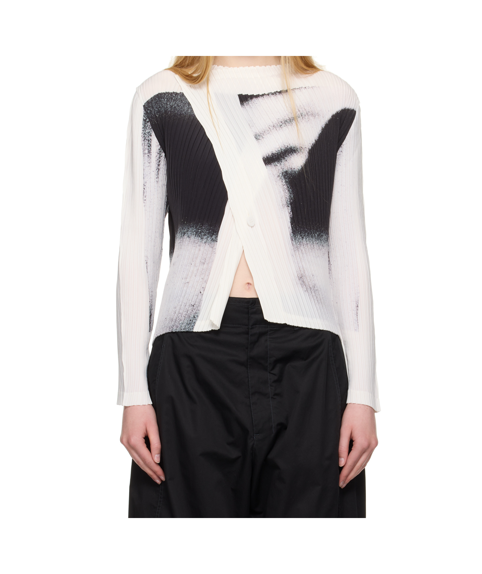 Issey Miyake Shadow Study Pleated Graphic-print Jacket In Gray