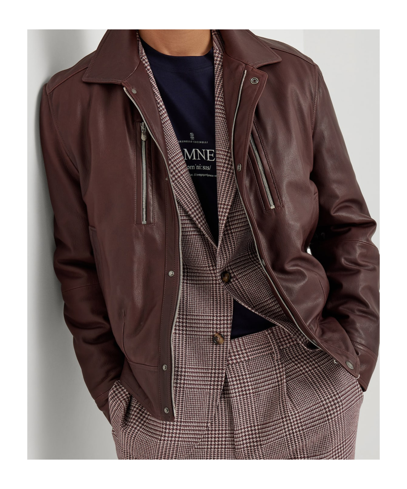 Brunello Cucinelli Zip-fastening Leather Jacket In Burgundy