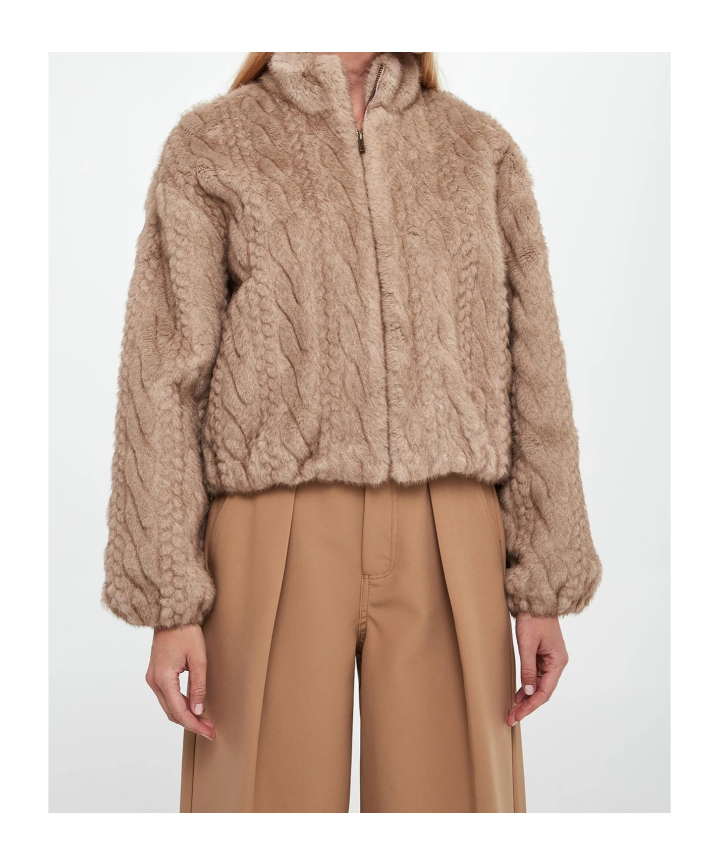 Ermanno Firenze Cable-knit Faux-fur Jacket In Brown