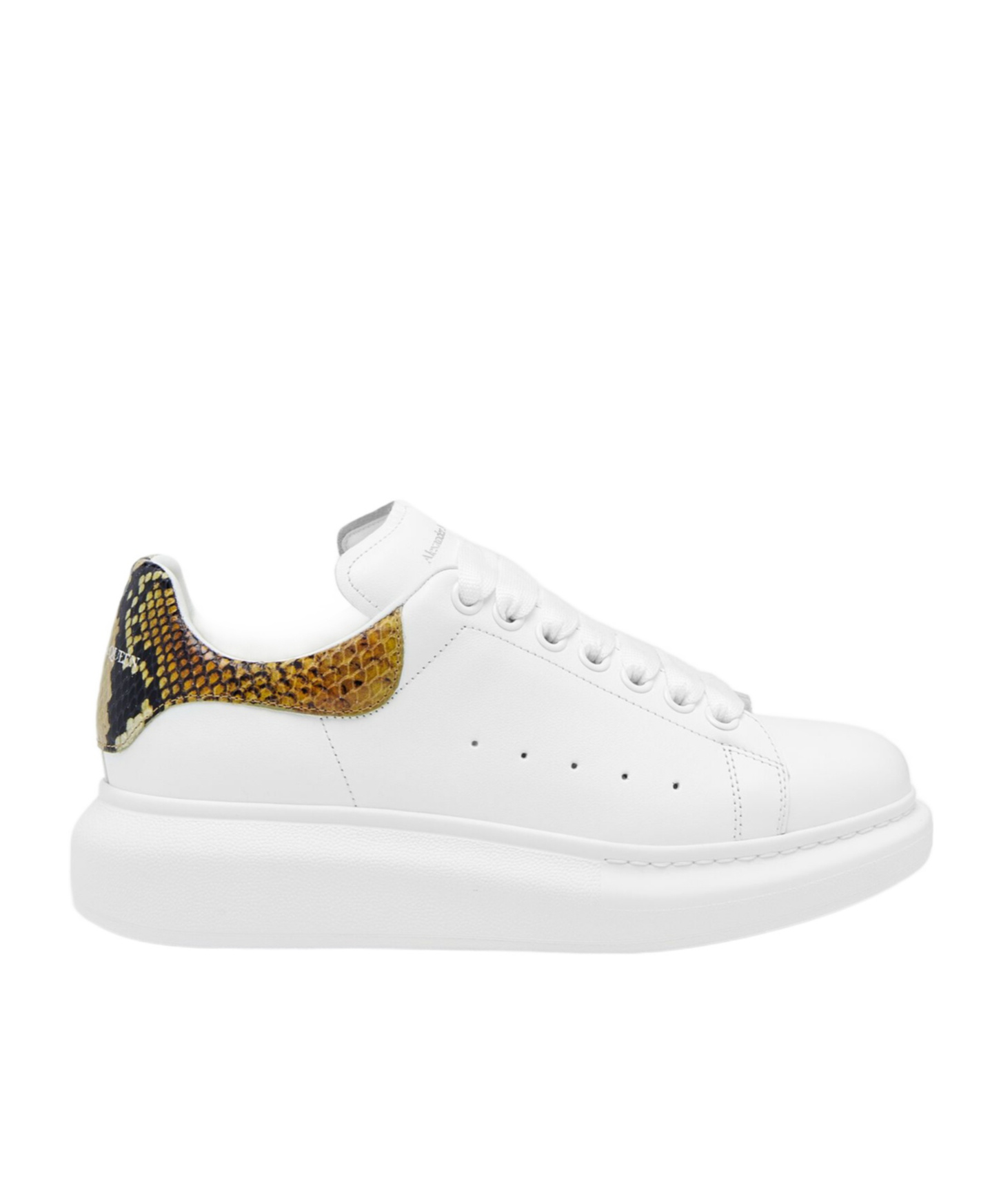 Alexander Mcqueen White Oversize Sneakers With Snake Print On The Heel In Leather Woman In White